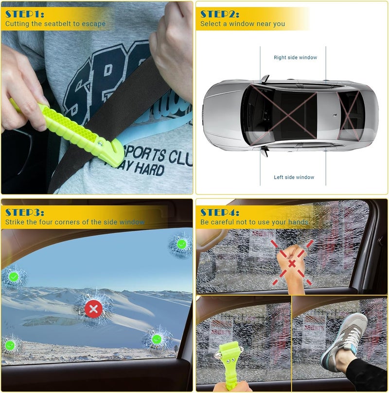 Cleverool Store Car Safety Hammer Window Breaker, 2-in-1 Emergency Escape Tool with Seat Belt Cutter for Women, 8 Pack Fluorescent Green Safety Escape Hammer for Car, Family - Image 5